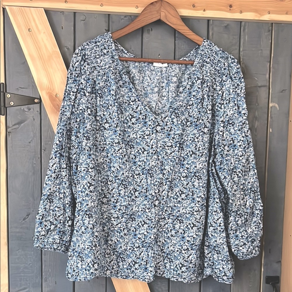 Blue Floral Women's Oversized Cottagecore Top